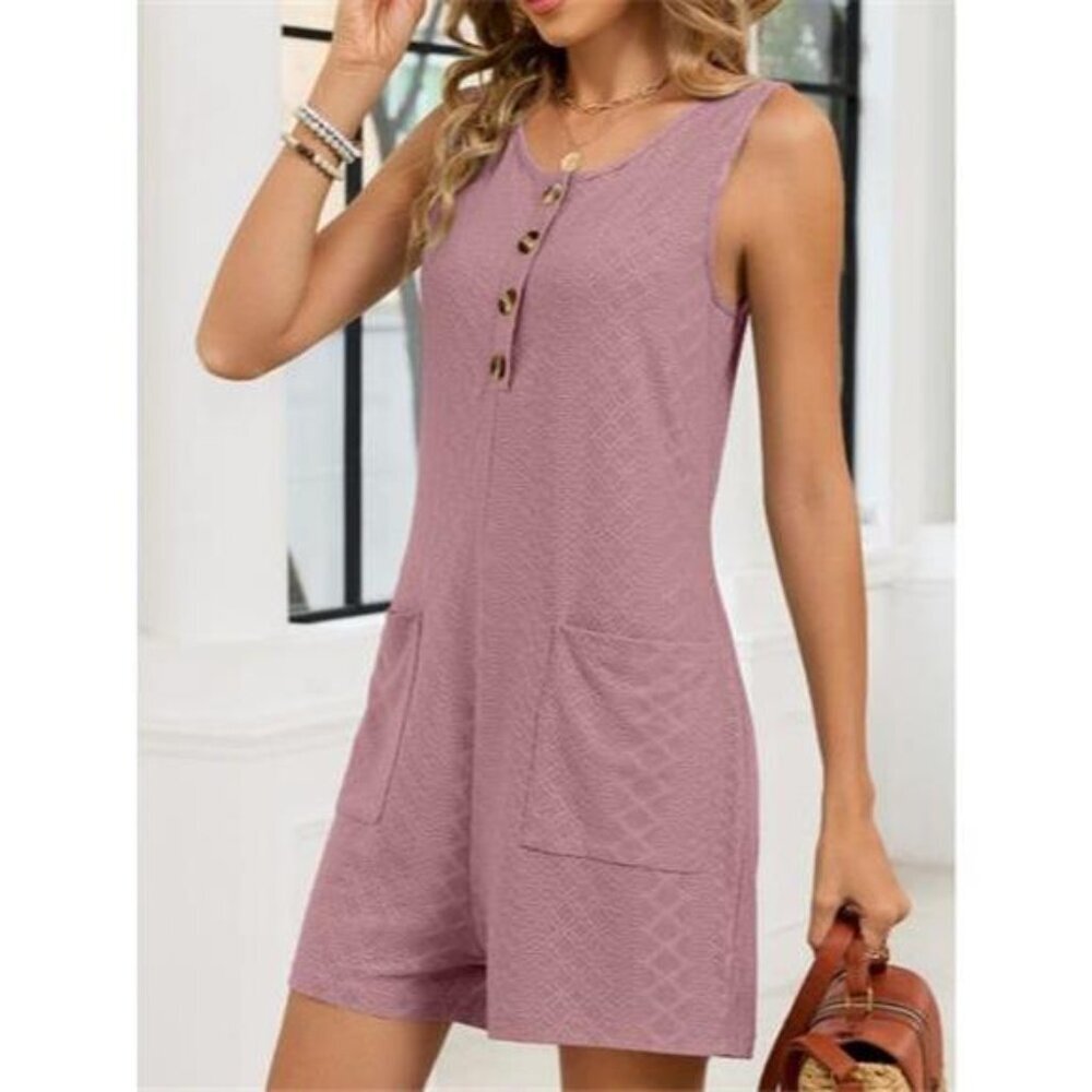Button Front Sleeveless Romper